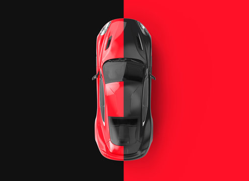 Red and black generic brandless car on a black and red background