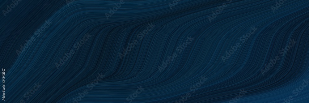 Poster elegant modern designed horizontal canvas with very dark blue, dark slate gray and black colors. fluid curved lines with dynamic flowing waves and curves