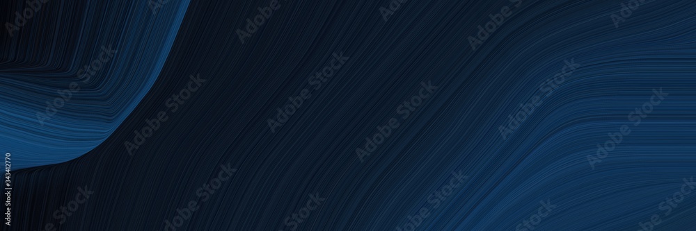Poster elegant surreal designed horizontal header with very dark blue, dark slate gray and black colors. fluid curved lines with dynamic flowing waves and curves