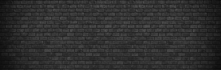 Afwasbaar Fotobehang Bakstenen muur darl zwartgrijze bakstenen muur, breed panorama van metselwerk, panoramische foto met hoge resolutie