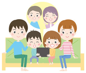 リモート帰省　家族　イラスト