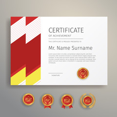 Modern certificate red and yellow template for business, diploma, and legal document vector