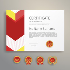 Modern certificate red and yellow template for business, diploma, and legal document vector