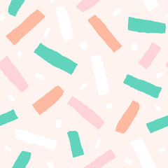 Multicolor confetti seamless pattern. Colorful abstract background. Hand drawn vector illustration.
