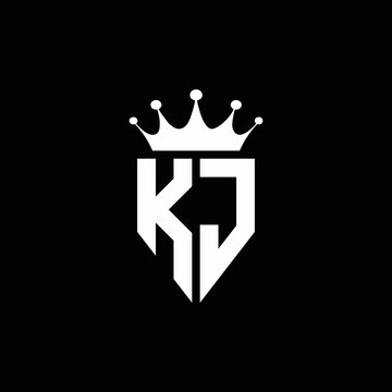 KJ logo monogram emblem style with crown shape design template