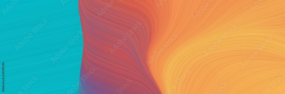Fototapete elegant surreal horizontal canvas with dark turquoise, sandy brown and moderate red colors. fluid cu