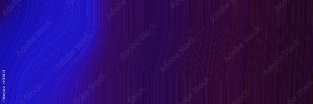 Poster elegant moving horizontal header with very dark violet, medium blue and indigo colors. fluid curved lines with dynamic flowing waves and curves