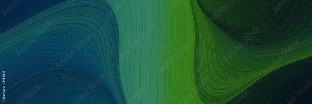 Poster elegant dynamic banner with very dark blue, sea green and very dark green colors. fluid curved flowi