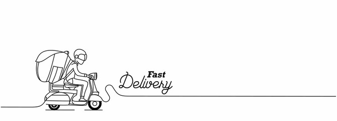 Obraz premium Delivery boy ride scooter delivery service , Order, Fast Shipping, Flat Line Art Vector Background.