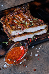 Cutted Pork Meat Chop Cooked On The Barbecue Grill