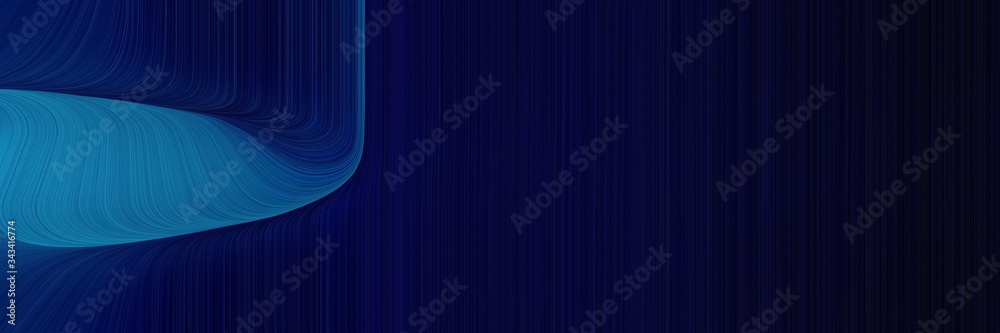 Poster elegant colorful horizontal canvas with very dark blue, strong blue and midnight blue colors. fluid curved lines with dynamic flowing waves and curves