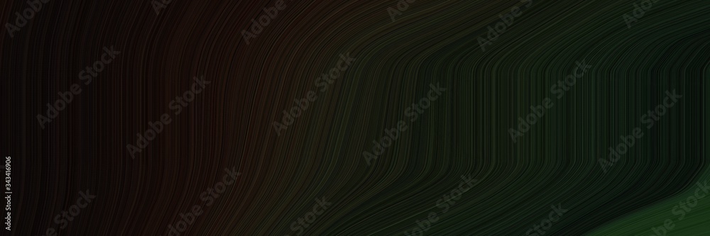 Poster elegant flowing designed horizontal header with very dark green, black and very dark blue colors. fluid curved lines with dynamic flowing waves and curves