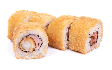Baked sushi rolls isolated