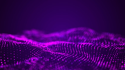 Digital dynamic wave. Abstract futuristic pink background with dots. Big data visualization. 3D rendering.