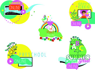 Kids Online Education Cartoon Logo Set