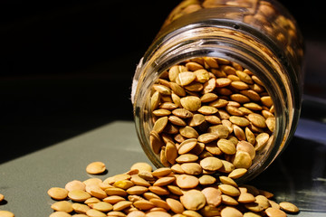 green lentils in a glass jar
