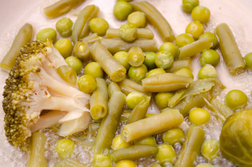 Healthy food with vegetable, green broccoli and  fresh beans 