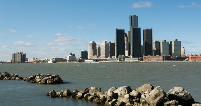 Timelapse Of Downtown Detroit Across River Medium Sunny
