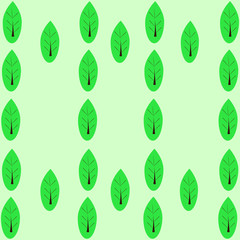 Green leaf on a green background. Forest element. Pattern decoration. Texture ornament. Elegance leaf. Spring foliage. Fabric print. Botany ornament. Organic image. Summer garden. Vector illustration.