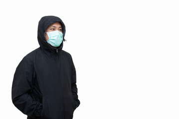 man south east asian wear surgical mask isolate on white background clipping path