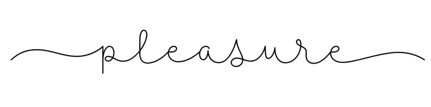 PLEASURE black vector monoline calligraphy banner with swashes