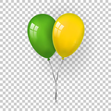 Balloons 3D bunch set, thread, isolated white transparent background. Color glossy flying baloon, ribbon, birthday celebrate, surprise. Helium ballon gift. Realistic design bday Vector illustration
