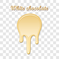 Chocolate drip splash. White chocolate liquid blot isolated white transparent background. Melt dessert spot. 3D realistic design stain element Food decoration. Chocolate splashing Vector illustration