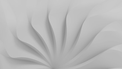 Modern abstract parametric three-dimensional background of a set of wavy white three-dimensional petals converging in a cent. 3D illustration