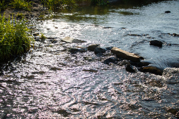 Close up of stream of Tamagawa River in Tokyo, Japan