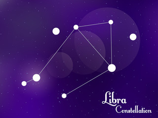 Fototapeta na wymiar Libra constellation. Starry night sky. Cluster of stars, galaxy. Deep space. Vector illustration