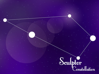 Plakat Sculptor constellation. Starry night sky. Cluster of stars, galaxy. Deep space. Vector illustration