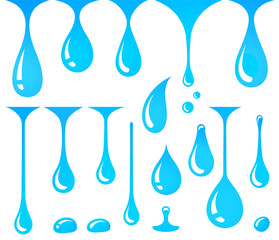 blue falling water drops and blodb set icons