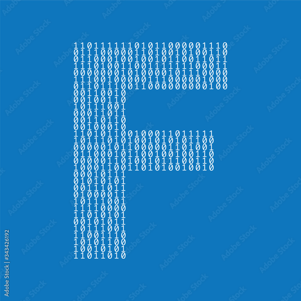 Poster letter f made from binary code digits. technology background