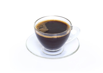 Closeup glass of americano hot coffee isolated on white background