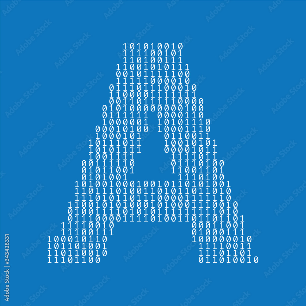 Poster letter a made from binary code digits. technology background