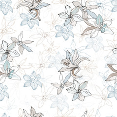 Light floral pattern for fabric. Vector texture of delicate flowers on a white background for a dress, home textile and bedding.