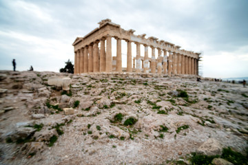 Fototapeta na wymiar Blurred image of the Parthenon in the Acropolis of Athens, Greece