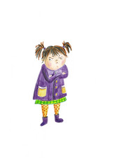 Angry baby, girl. Illustration on a white background. Excitement and frown.