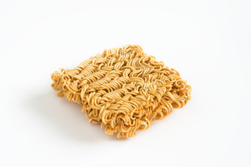 Asian dry instant noodle on white background.