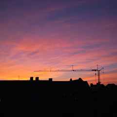 construction site at sunset