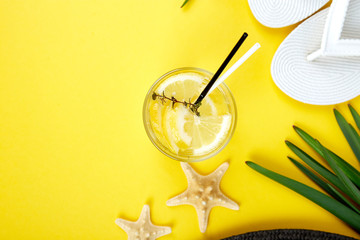 Holidays and drink concept. Cold cocktail, lemonade with lemon