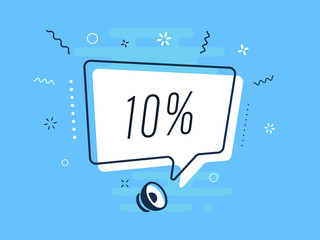 10%, tag design template, discount speech bubble banner, app icon, vector illustration