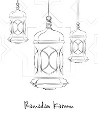 A drawing of light lantern symbol ramadan kareem celebration month fasting in Islam. Hand sketch illustration