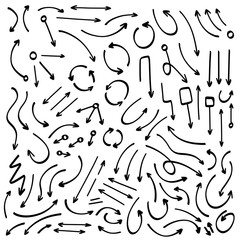 Doodle hand drawn arrow vector icons set.