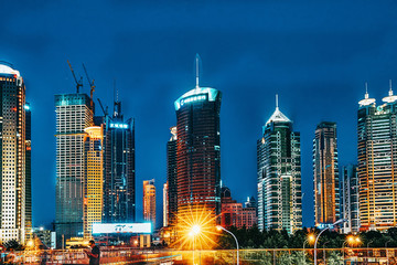 Fototapeta na wymiar Night view skyscrapers, city building of Pudong, Shanghai, China.