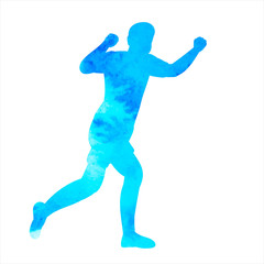 white background, man runs watercolor silhouette