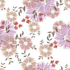 Seamless pattern with abstract flowers. Creative color floral surface design. Vector