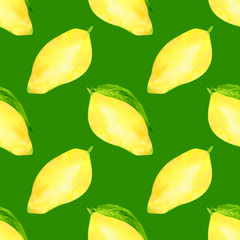 juicy ripe mango seamless print, pattern of fresh yellow fruits on a green background, drawn watercolor elements.