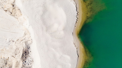 Geometric Shape at Sand Mining Plant. Top Down Drone View. Patterns in Nature