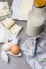 various dairy products on grey table